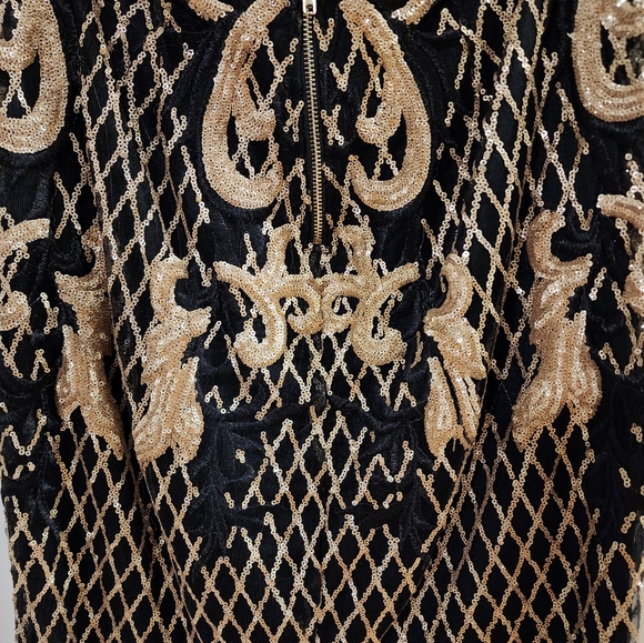 Banjul Black & Gold Mini Squence Dress Sz M - Picture 10 of 12